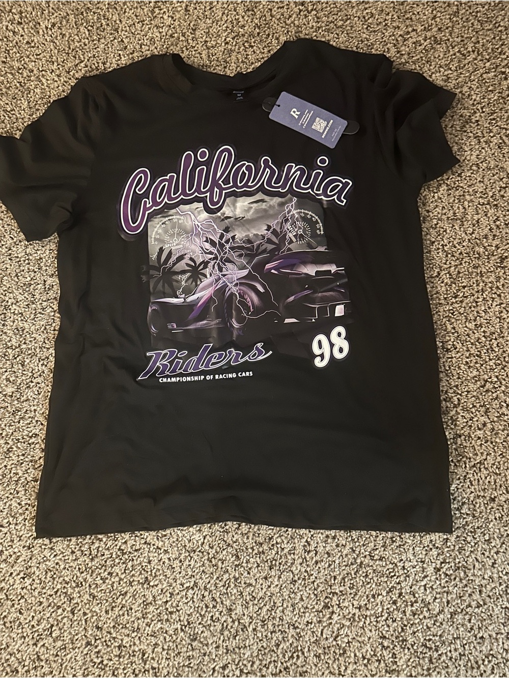 ROMWE Black Graphic Tee with Purple and White Script